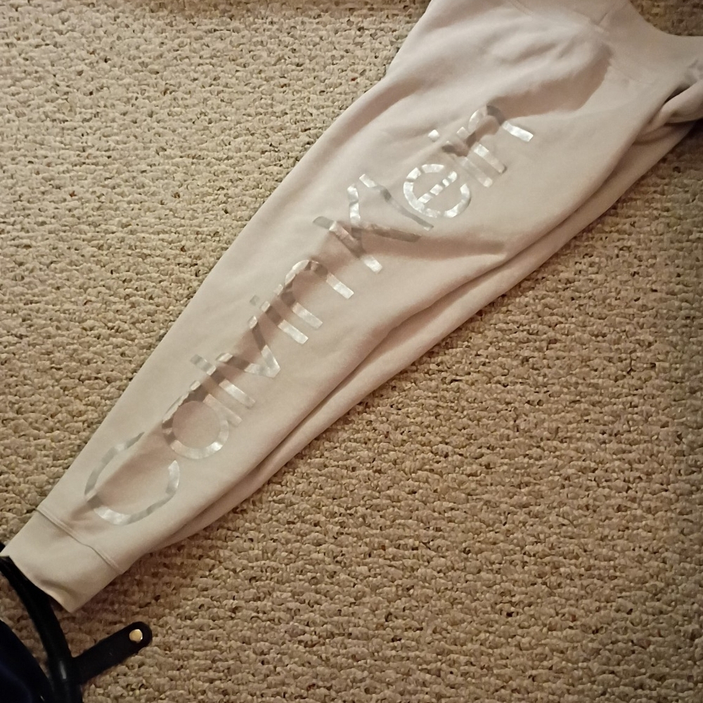 Calvin Klein Light Gray Joggers with Silver Logo